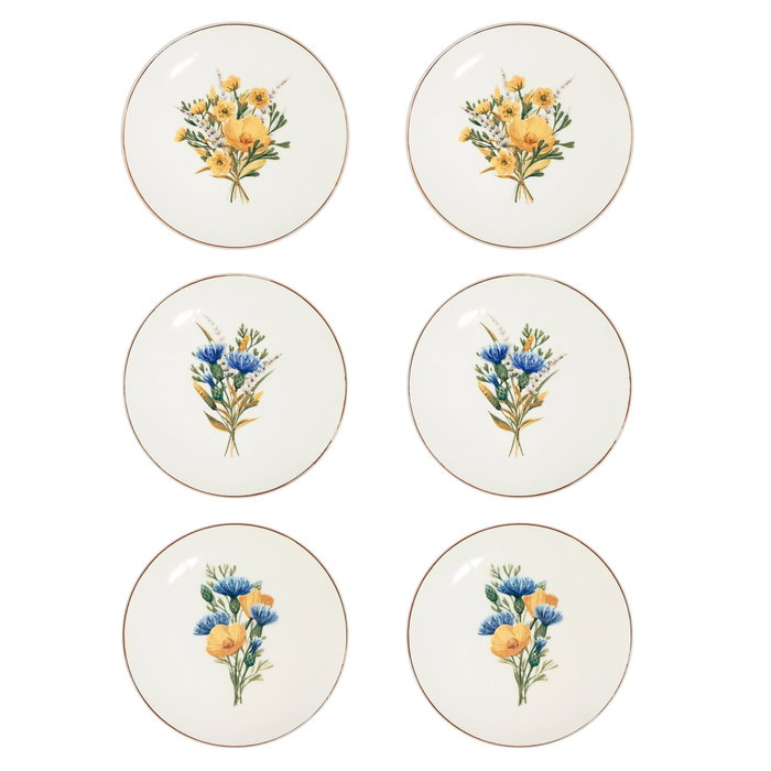 Hermia Lily Tuval 6 TT Juego de 6 Platos de Postre Multicolor Porcelana 20x20 cm